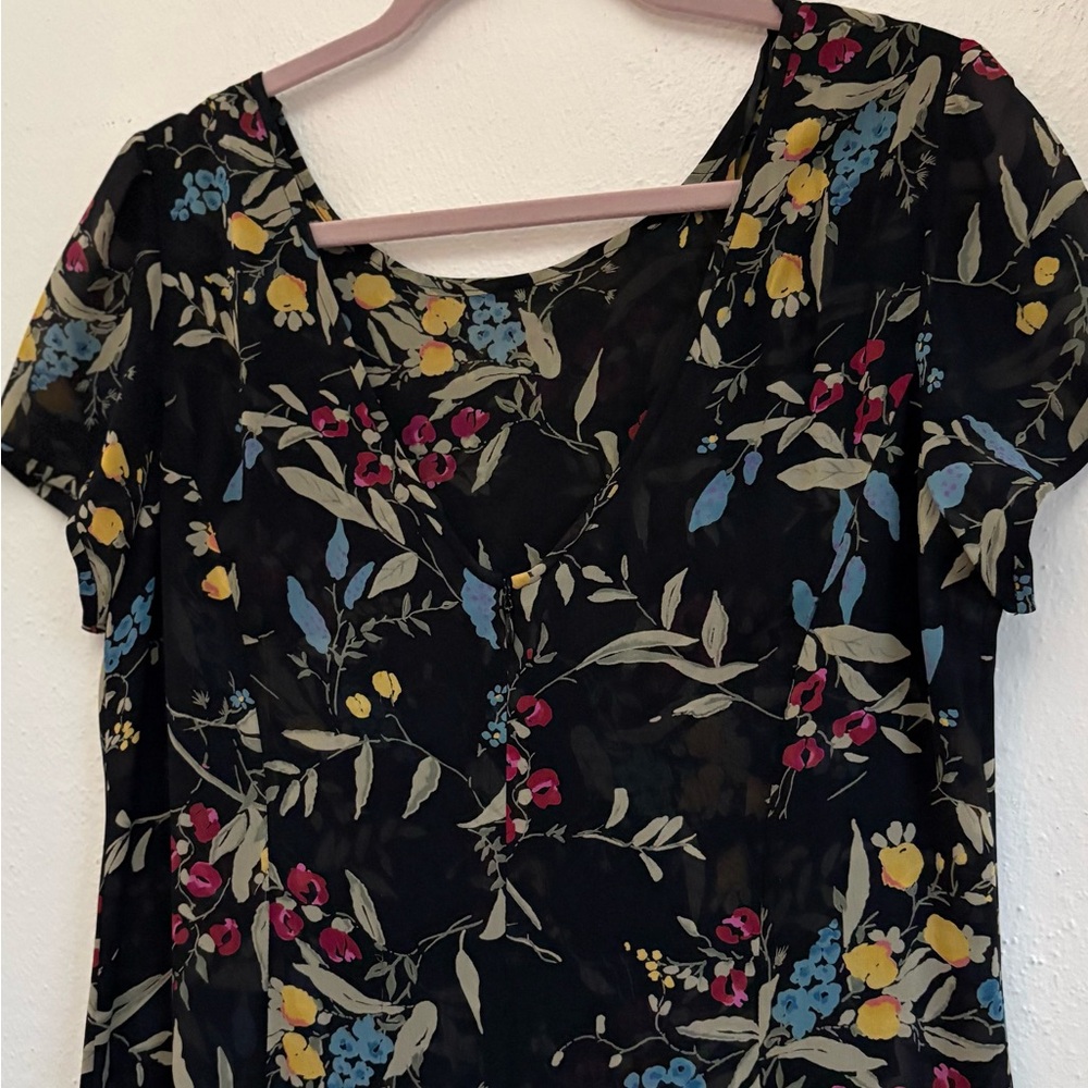 Kay Unger Silk dress , Vintage 90s Black Floral Midi Dress Size 12